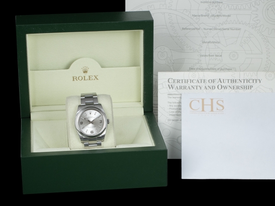 Rolex Oyster Perpetual 34 Argento Oyster Silver Lining Arabic 3-6-9 D 114200